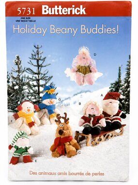 Vintage Butterick 5731 Holiday Beany Buddies Christmas Sewing Pattern